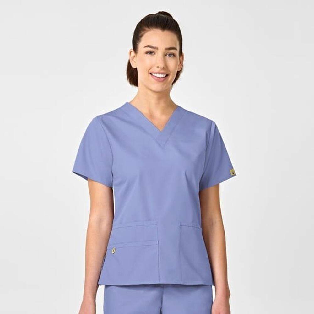 Wonderwink Scrub Top Women's Large Ceil Blue 6016 Origins Bravo V-Neck